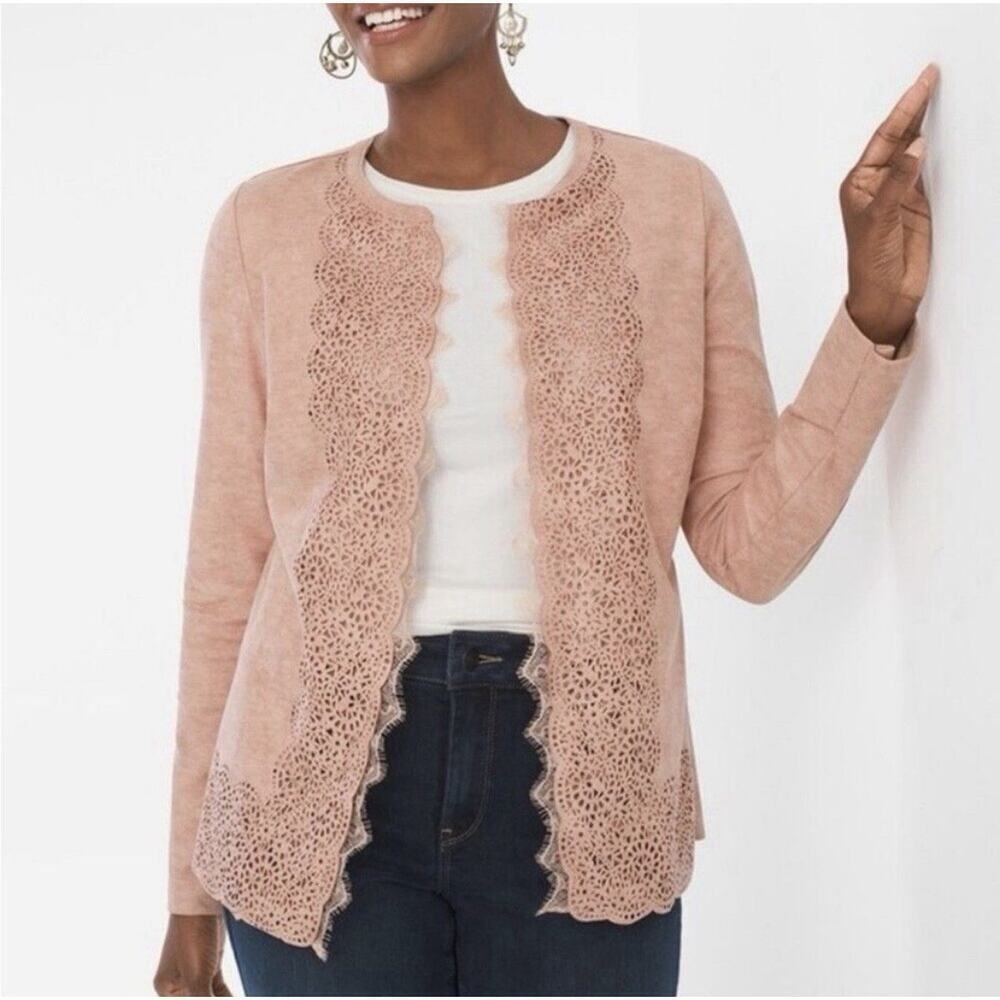 Chico's Women's perforated faux suede open-front jacket Sz M Pink
